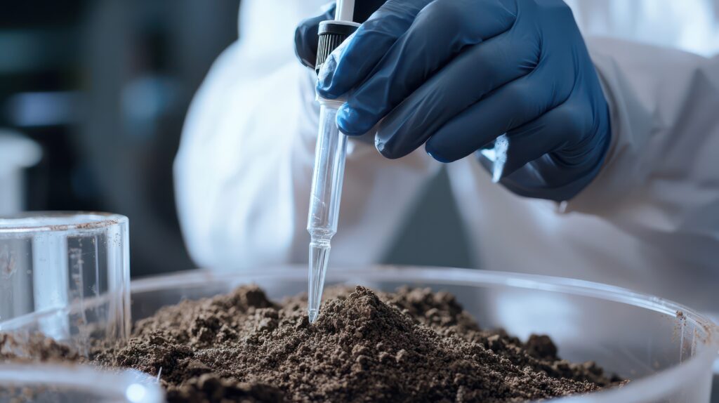 Asbestos content analysis in a soil sample.